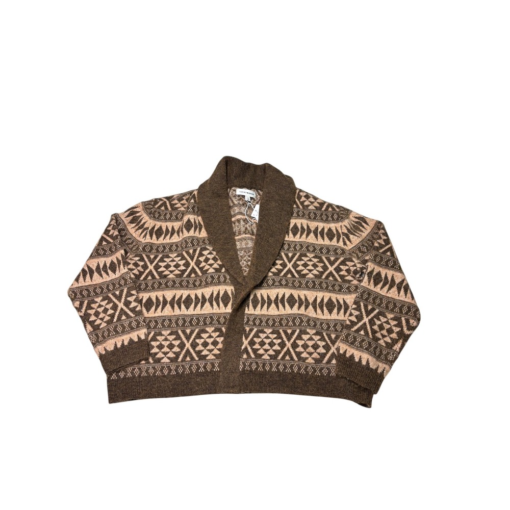 NWT Lucky Brand Brown Southwestern Geometric Shawl Collar Cardigan Womens L